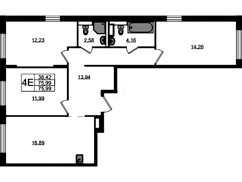 3-комнатная квартира 75.99 м², 10/12 эт., ЖК «Новые Лаврики»